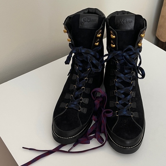 J. Crew Shoes - J. Crew Black Suede Lace-Up Ankle Boots with Gold Hardware With Extra Laces